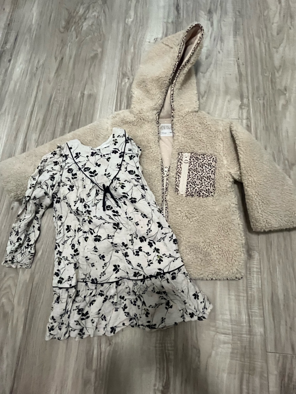 Zara Beige Sherpa Jacket & cream floral dress